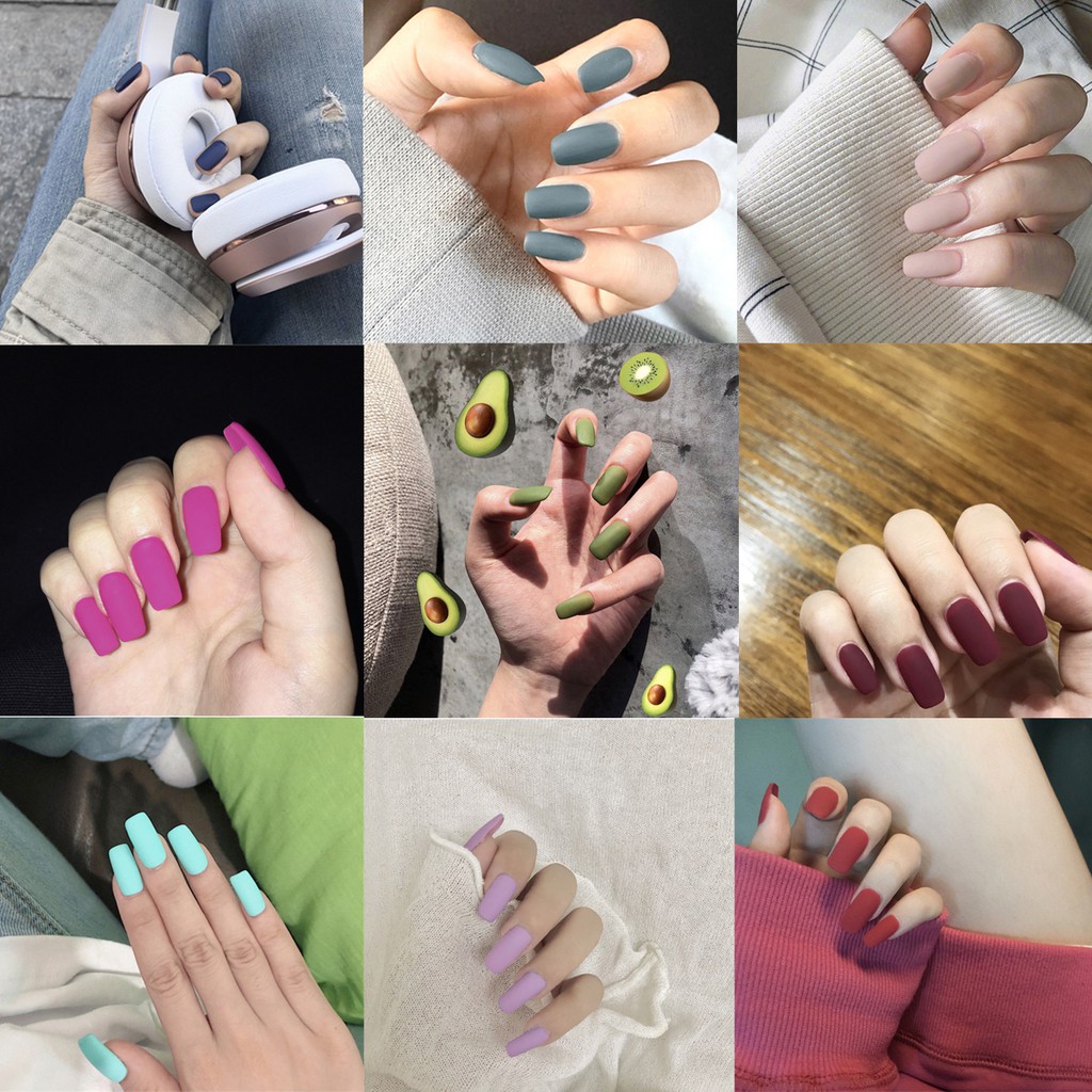 Bộ 24 móng tay giả dáng dài đầu vuông nhám phong cách thời trang trang trí móng tay nghệ thuật cho cô dâu
