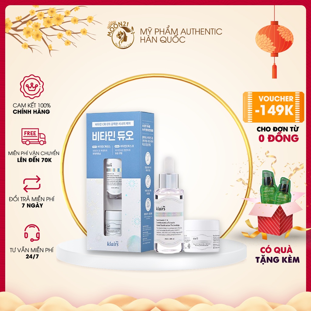 Bộ dưỡng trắng da mờ thâm Dear Klairs Vitamin C - Vitamin E Duo Trial Kit Auth Hàn Quốc