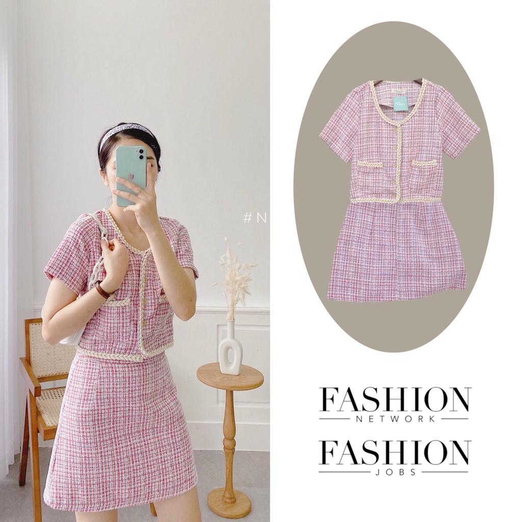Set áo + chân váy dạ tweed thiết kế cao cấp Nhienvintage _SET1