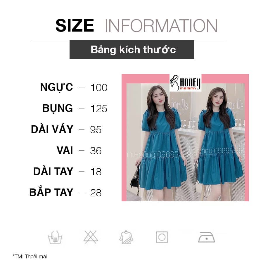 Váy Bầu Babydoll Mùa Hè Công Sở Màu Xanh Đầm Bầu Xinh Thiết Kế Đẹp Dáng Rộng Mặc Đi Làm