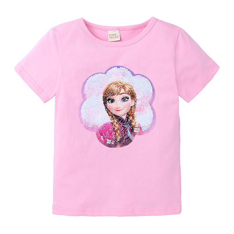 Áo Phông Sequins Vuốt Đổi Hình Cho Bé Gái 10-26kg - Hình Elsa Anna, Pony