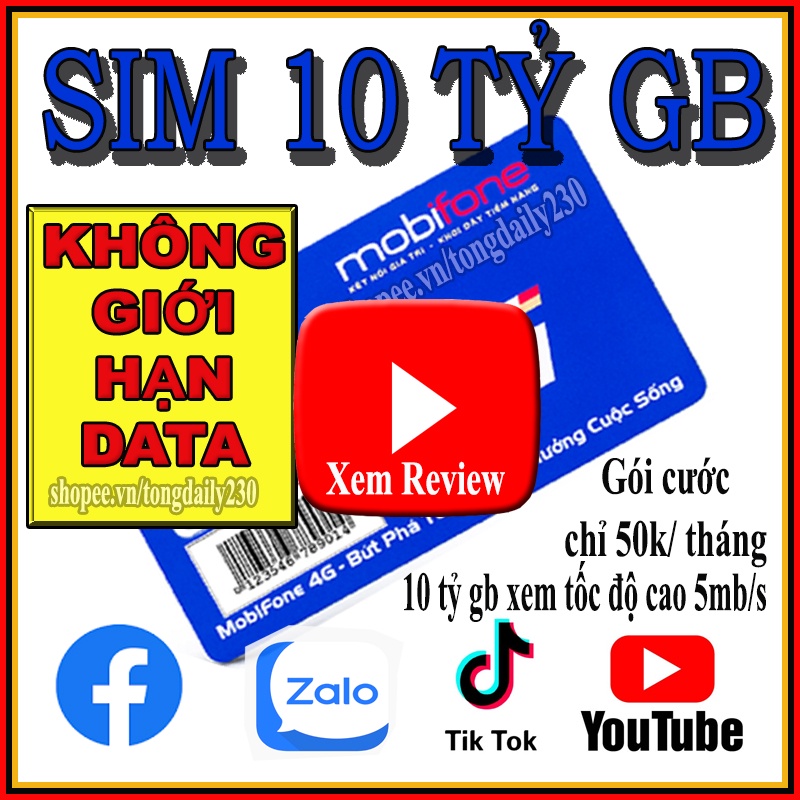 Sim 4G mobifone DTHN/AG50 không giới hạn dung lượng ( 10 tỷ gb tốc độ cao 5mb/s) (Sử Dụng toàn Quốc)