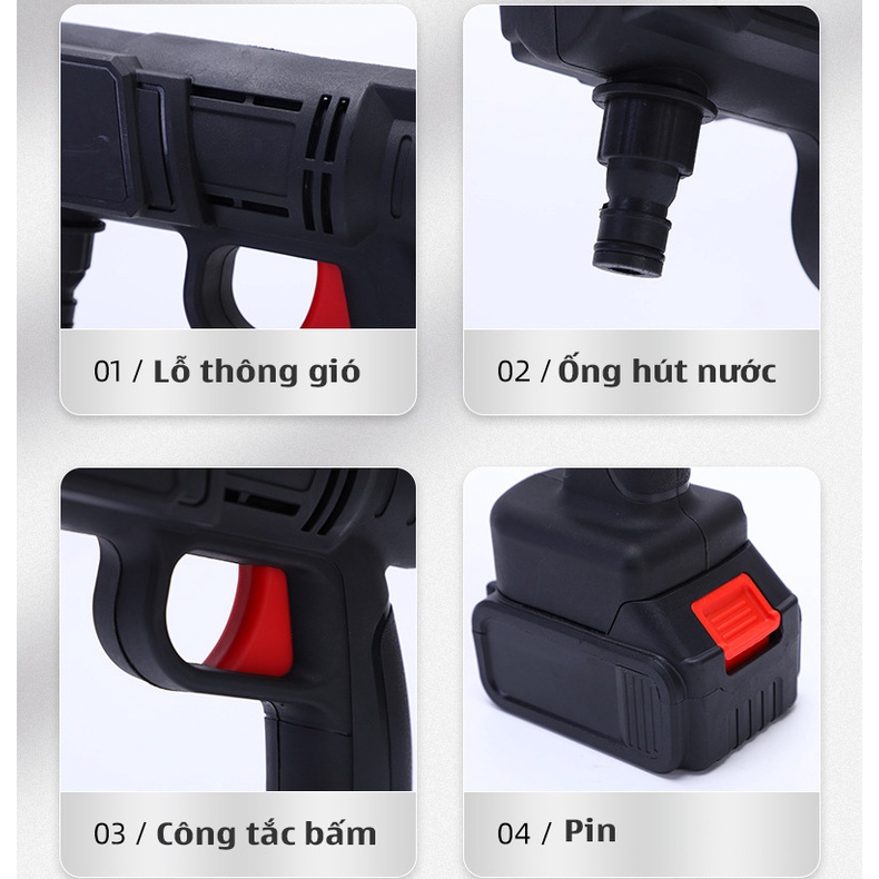 Máy Rửa Xe Mini Cầm Tay Dùng Gia Đình, Máy Phun Nước Áp Lực Cao, Pin Sạc Lithium Tiện Lợi, Có Chế Độ Tưới Cây, Tạo Bọt