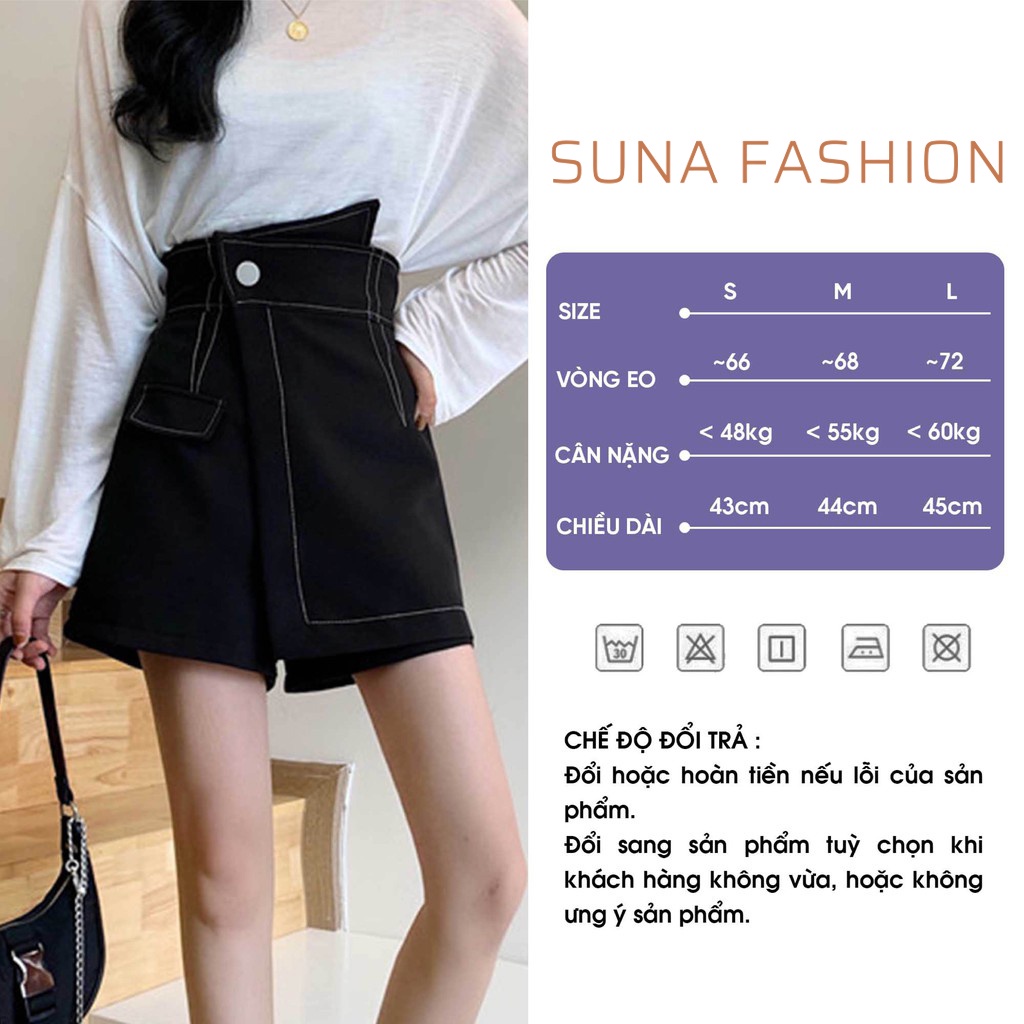 Chân váy nữ vạt chéo chỉ nổi , Quần giả váy lưng cao vạt chéo SUNA FASHION từ 42 - 60kg