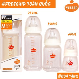 BÌNH SỮA WESSER NANO SILVER CỔ NHỎ 250ML (4 - 6 THÁNG)