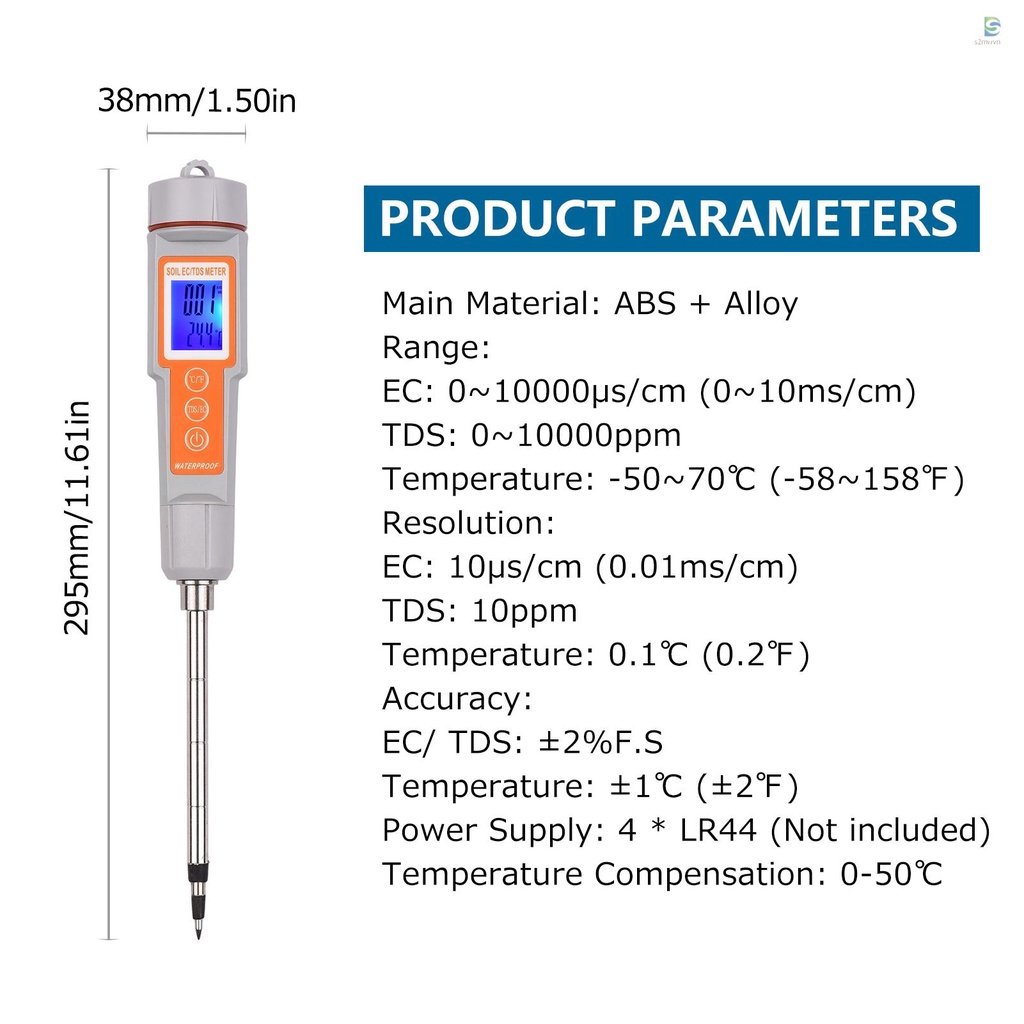 Máy Kiểm Tra Độ Ph Đất/Cầm Kỹ Thuật Số EC/ TDS/ Có Màn Hình Đèn Nền Đa Năng 3 Trong 1 Tiện Dụng