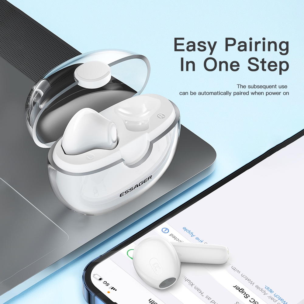 Essager Tai Nghe Bluetooth 5.1 TWS Trong Suốt Chống Ồn Cho iP 13 12 Pro Max