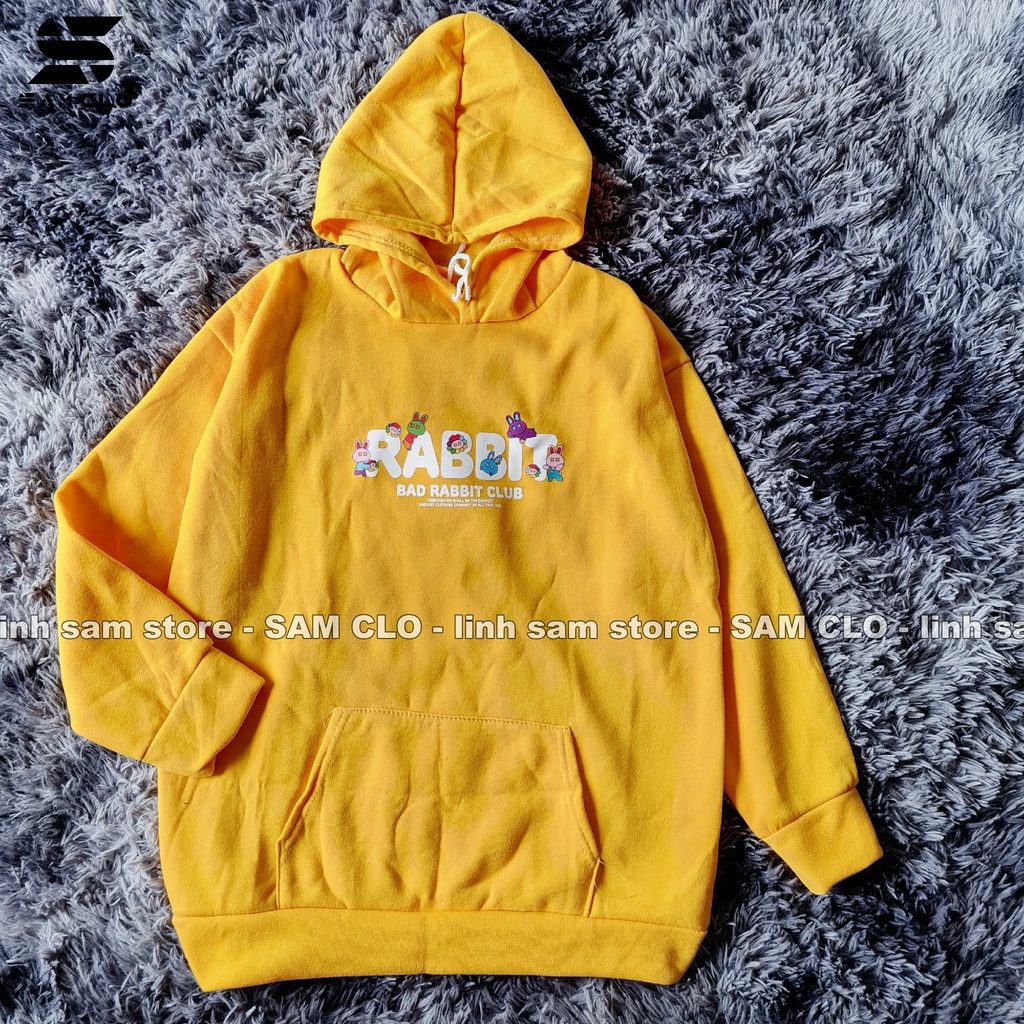 Áo khoác nỉ nữ SAM CLO hoodie chui có mũ NỈ 1 LỚP tay dài thu đông freesize dáng unisex in chữ RABBIT