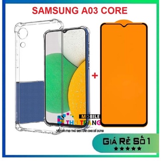 Combo Samsung A03/ A03 Core kính cường lực full màn hình + Ốp dẻo chống sốc có gờ bảo vệ camera -hàng loại 1
