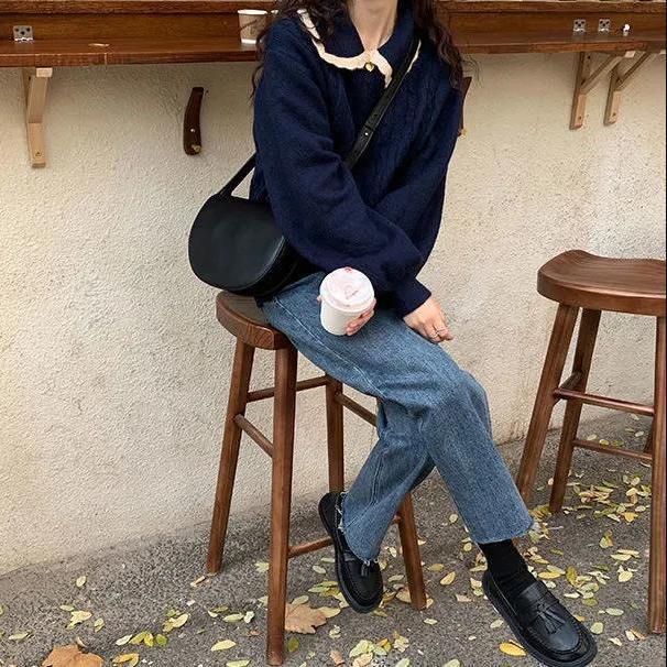 [Spot] Áo len cổ búp bê nữ dệt kim lỏng phong cách Hàn Quốc