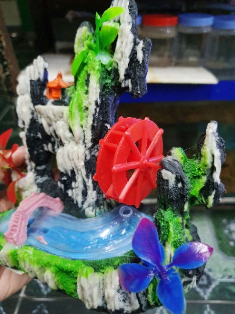 CẢNH NÚI CÓ BÁNH QUAY TRANG TRÍ HỒ CÁ NON BỘ 15x6x15cm
