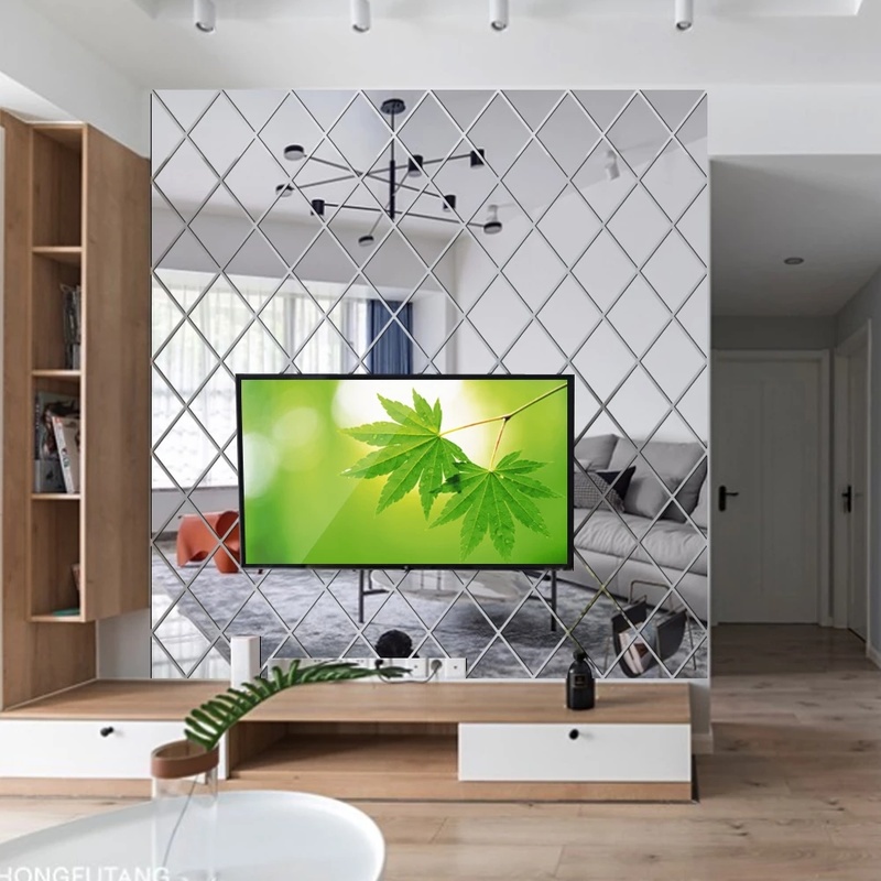 Miếng Dán Tường Trang Trí Tự Dính Bằng Acrylic Tráng Gương Hình Thoi Đơn Giản DIY S/M/L