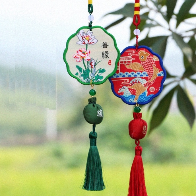 Túi Hương Bình An Cầu Phúc Thêu Họa Tiết Cổ Trang Tua rua