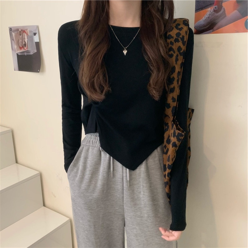 SUXI Áo Thun Dài Tay Dáng Rộng Màu Sắc Đơn Giản Phong Cách Hàn Quốc Cho Nữ