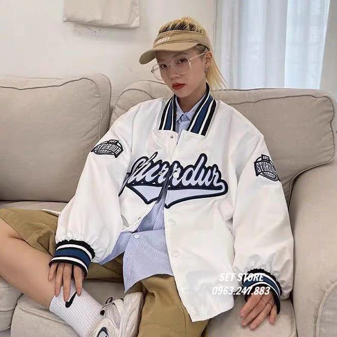 Áo Khoác Bomber Jacket Dù 2 Lớp STURDUR, Form Rộng Phối Chữ Nam Nữ Ullzang Unisex