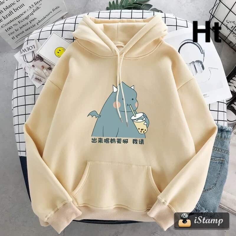 Áo hoodie khủng Long mút trà sữa , Áo nỉ from rộng tay phồng, thiết kế thời trang, mặc ấp áp không bị xù - FANI