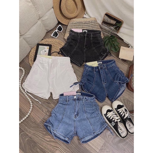 quần shorts jean rút dây co giãn tốt lưng siêu cao ( hình thật 100%)