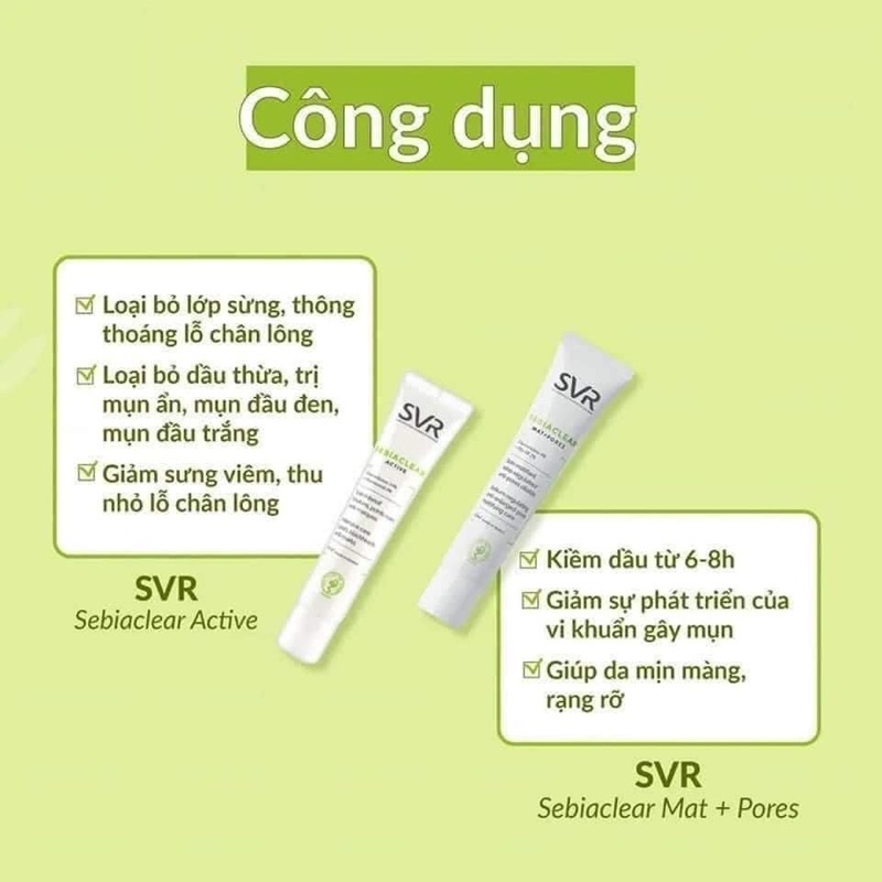 Bộ sản phẩm SVR Sebiaclear có sẵn : sữa rửa mặt, kem dưỡng ...