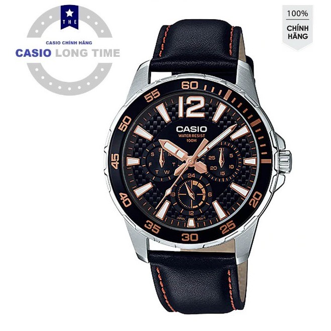 Đồng Hồ Nam Casio MTD-330L-1A3VDF Dây Da Thật - Viền Mặt Mạ Vàng