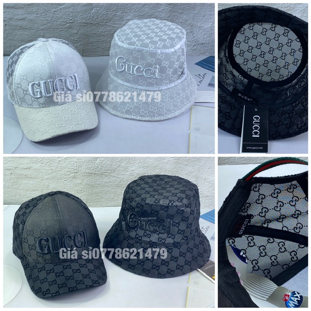 Combo 1 cặp nón kết + bo bucket full lưới thêu chữ (gussssi) thể thao thời trang hàn quốc