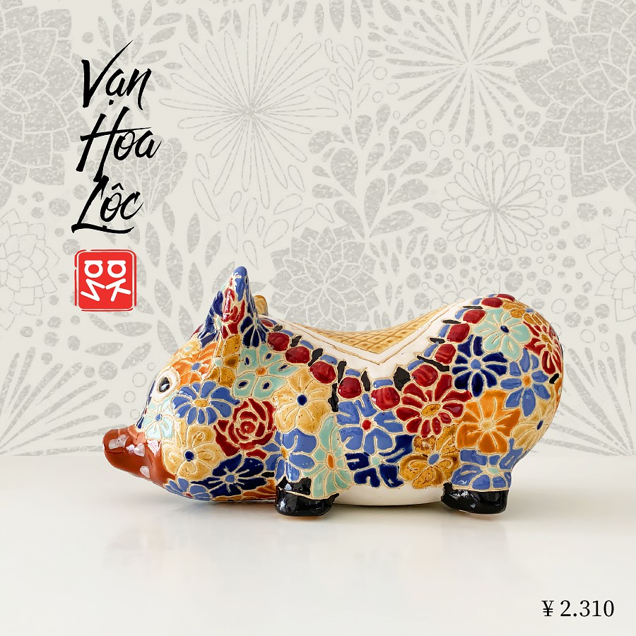 Heo/Lợn Gốm Tiết Kiệm Vạn Hoa Lộc Khảm Thủ Công Mỹ Nghệ Trang Trí