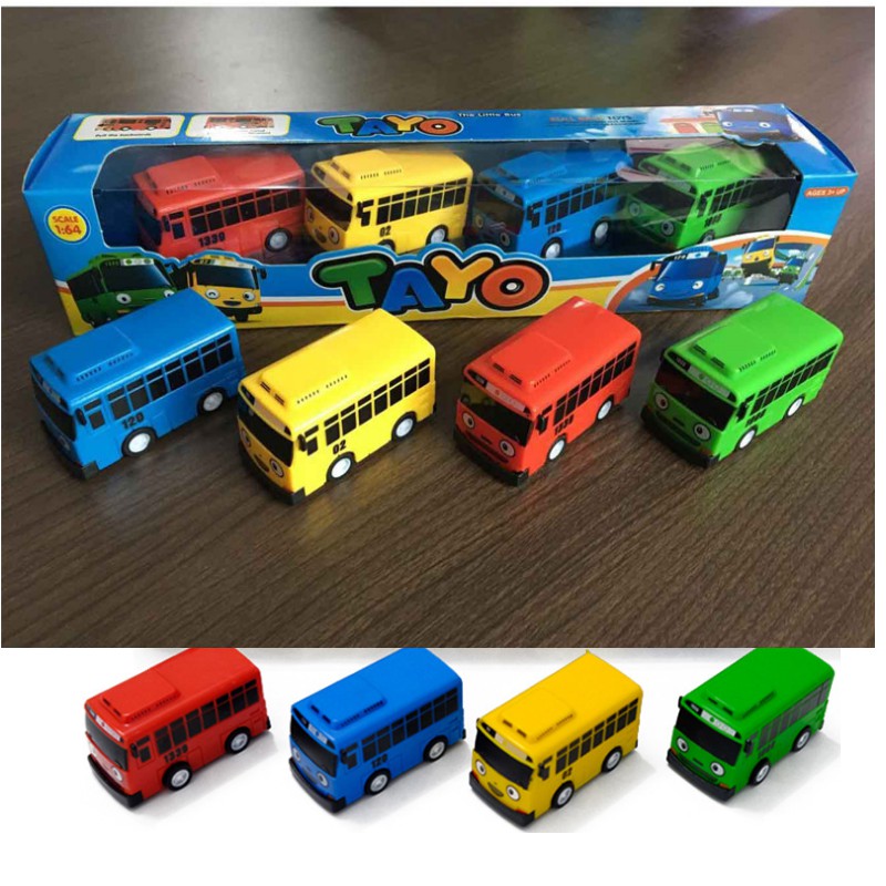 Mô hinh xe ô tô buýt Tayo The little bus đồ chơi trẻ em gồm 4 xe size nhỏ tayo Rogi Lani Gani