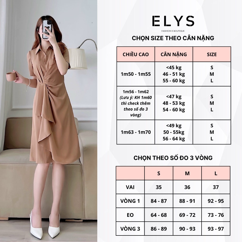 Váy Đầm Công Sở Dáng Suông ELYS Chất Lụa Mốc Cao Cấp Thiết Kế Xếp Ly Eo Tỉ Mỉ LY010