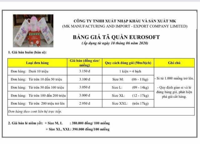  (GIẢM GIÁ THẬT}Tã Quần Eurosoft M100/L100/XL100/XXL100