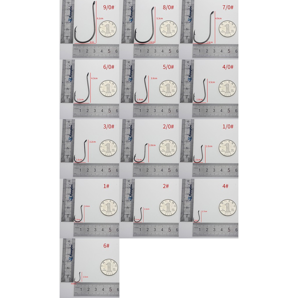 Set 50 móc câu cá thép carbon size 9 / 0-1 / 0 1 2 4 6 bền bỉ chuyên dụng