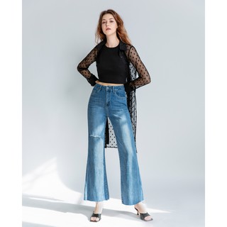 Quần jeans ống loe rách gối J-P Fashion 11106631