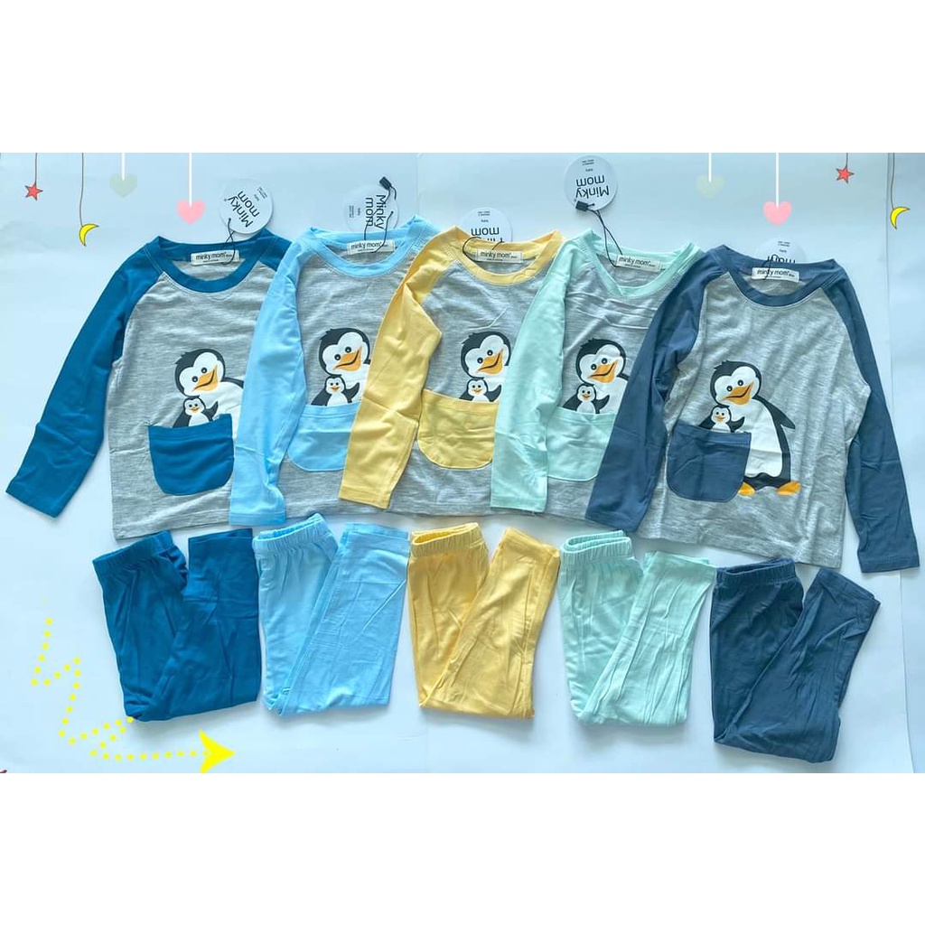 Bộ Thu Đông Thun Lạnh Dài Tay Chim Cánh Cụt Bé Trai Bé Gái Size 8-18kg 💖 Bộ Minky Mom Dài Tay giữ ấm tốt cho bé