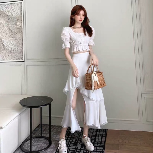 Set áo váy trắng thời trang ulzzang tiểu thư