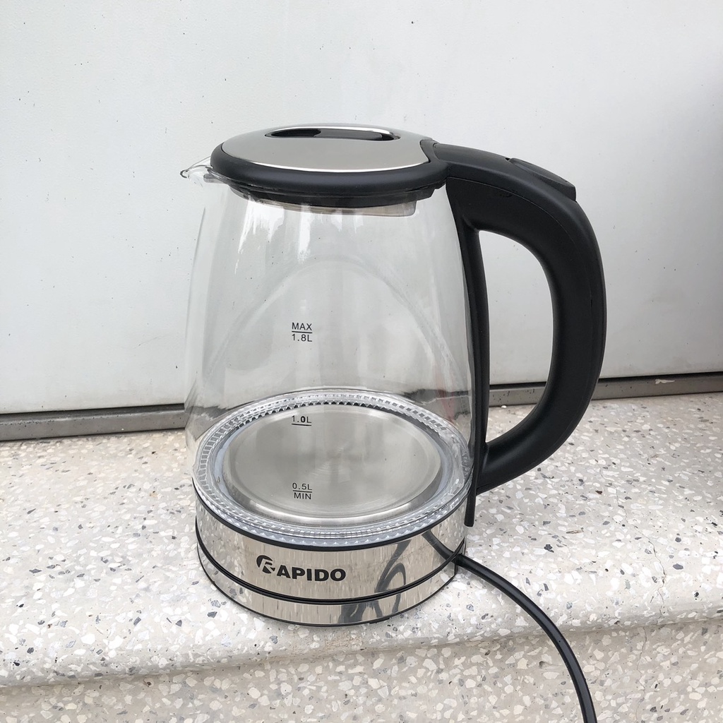 ẤM SIÊU TỐC, BÌNH ĐUN SIÊU TỐC THỦY TINH RAPIDO RK1818 1,8 LÍT