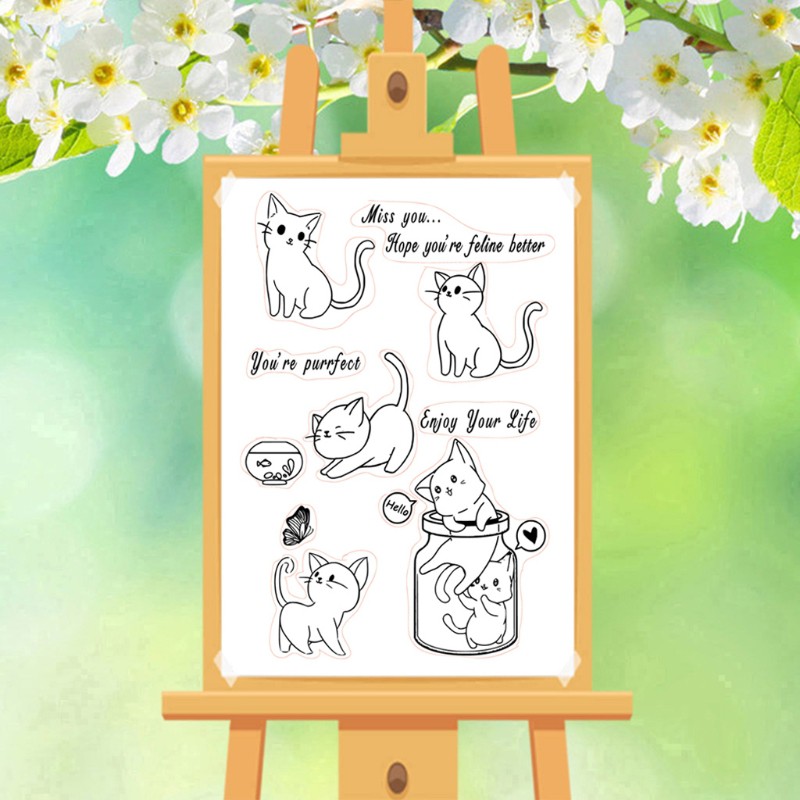 Con Dấu Silicon Trong Suốt Họa Tiết Mèo Đáng Yêu Dùng Để Trang Trí Thiệp