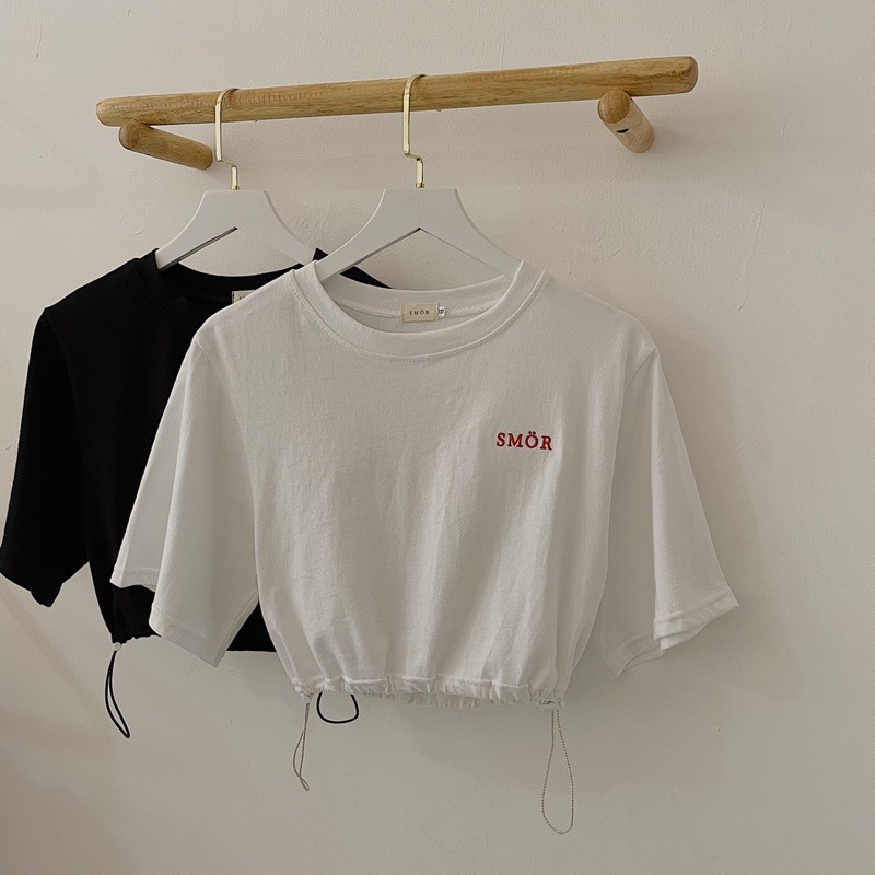 [Ảnh thật tự chụp] Áo croptop rút dây thun Smor