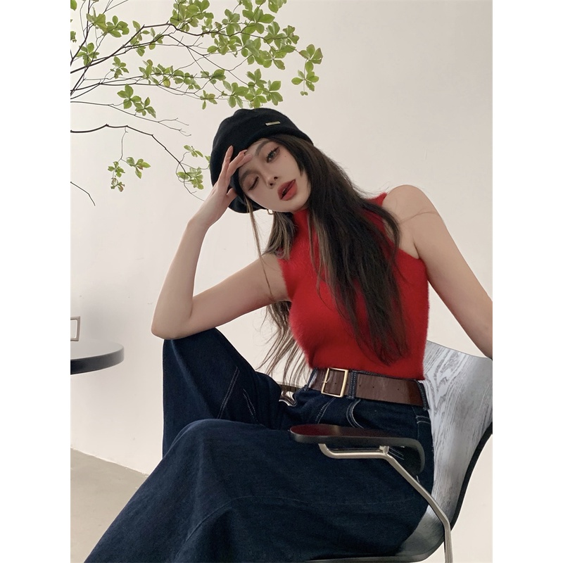 Áo Croptop Dệt Kim Sát Nách Cổ Lọ Thiết Kế Quyến Rũ