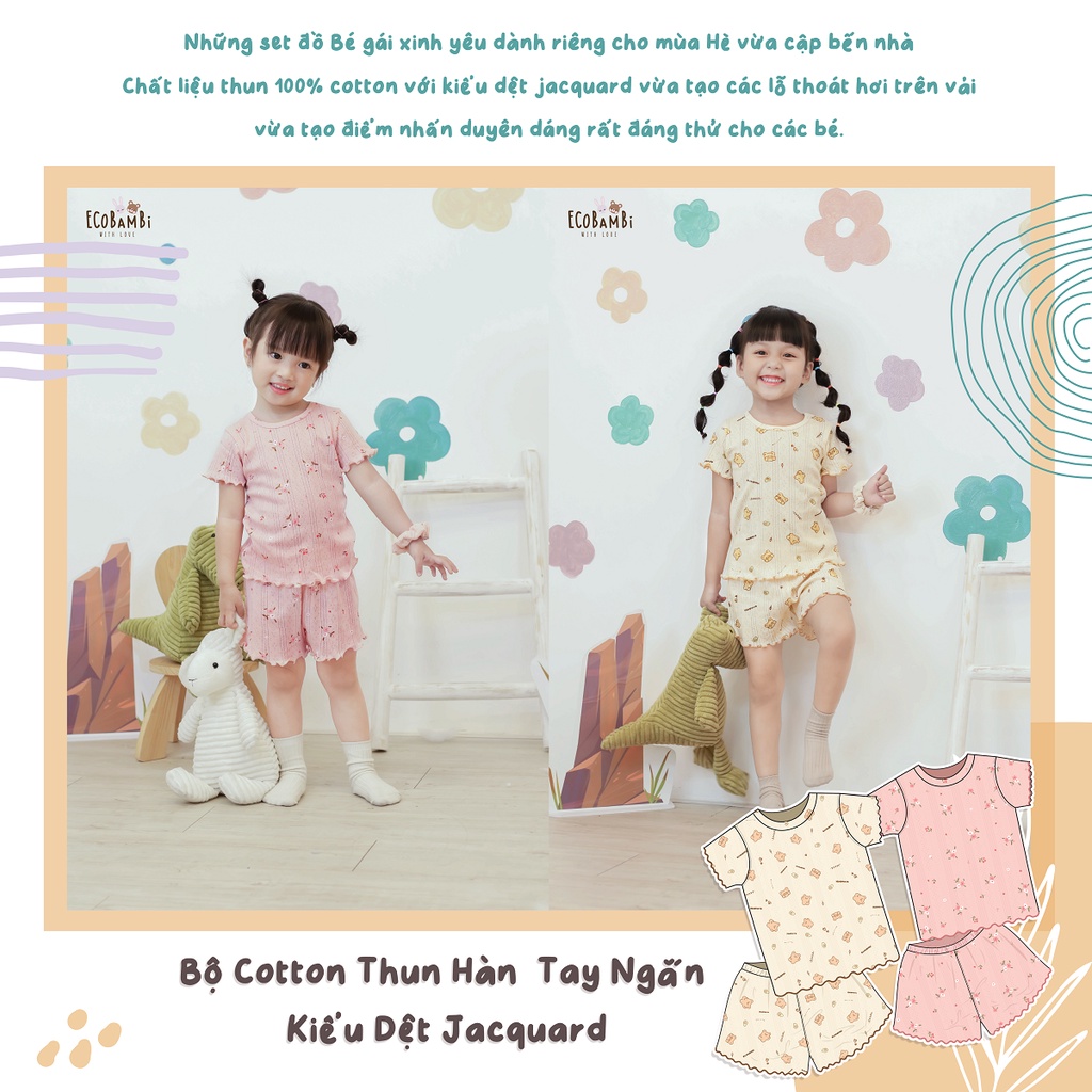 Bộ thun cotton TAY NGẮN phong cách Hàn Quốc bé gái EcobambiWithLove