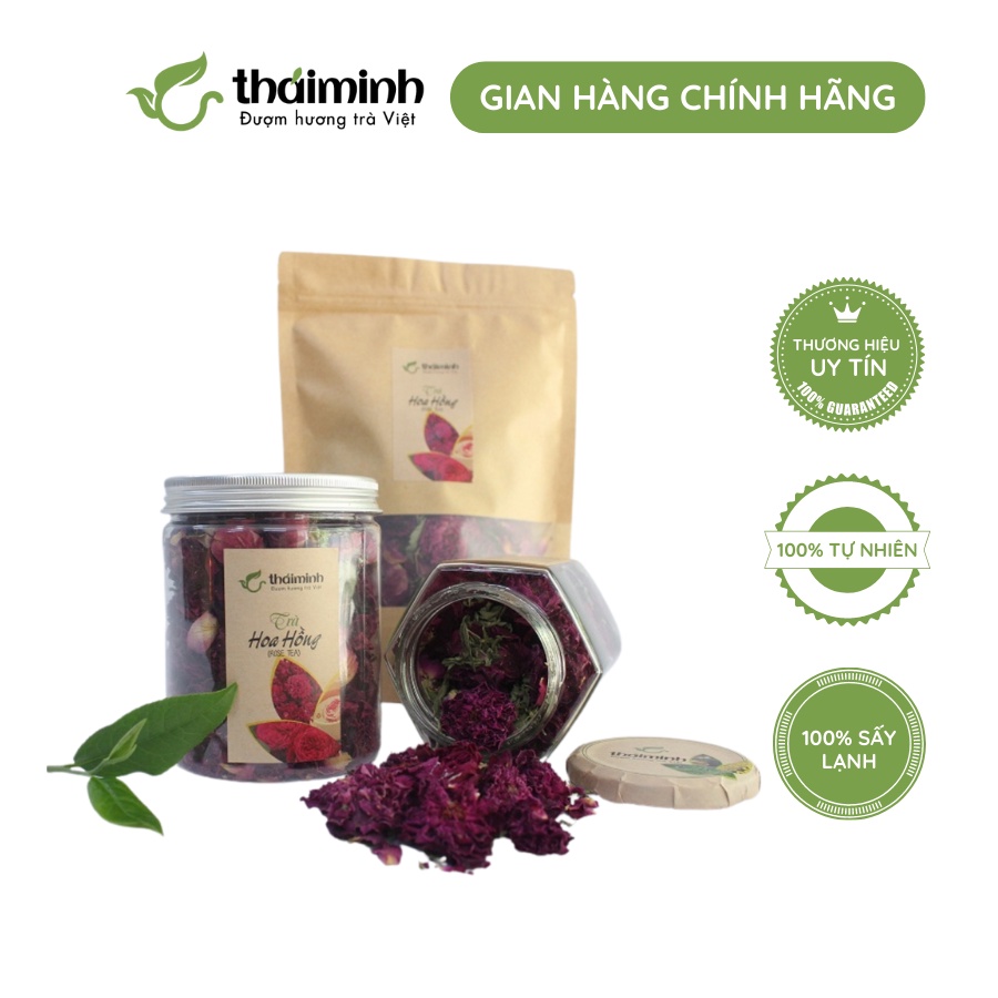 🌿CHÍNH HÃNG Trà Hoa Hồng Cổ Nguyên Bông Thượng Hạng Sấy Lạnh Thái Minh, Hũ Thủy Tinh Cao Cấp 28g 40g