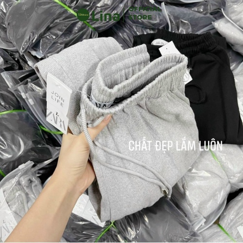 Quần Jogger Nữ Thể Thao Bo Gấu Ống Rộng Chất Liệu Nỉ Tổ Ong Cao Cấp LINASTORE 008