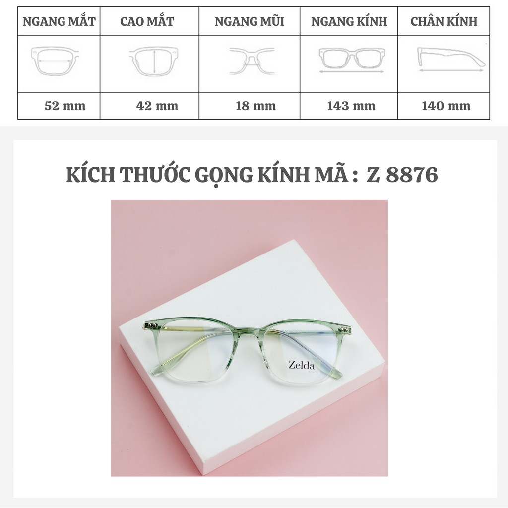 Gọng kính cận nam nữ kính mắt vuông mắt kính đổi màu chống ánh sáng xanh - ZG8876 Eyepro