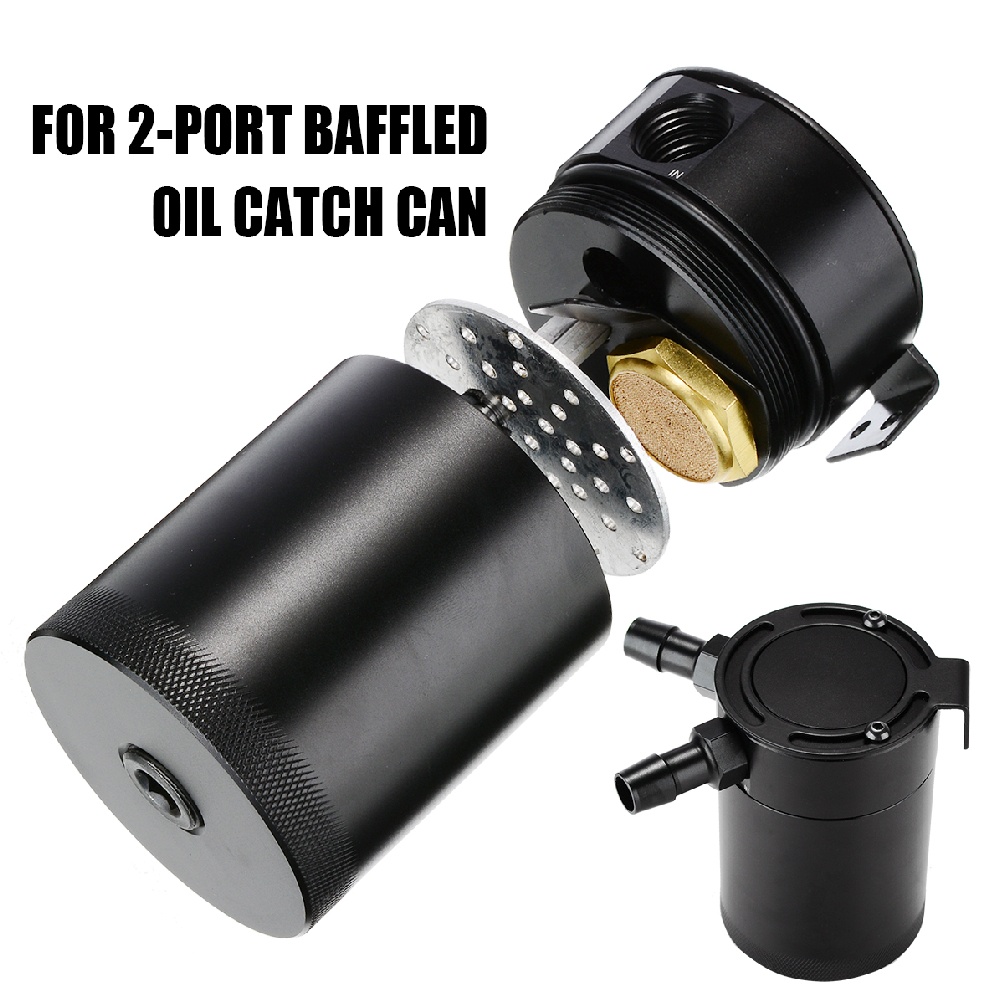 Universal 2-Port Compact Baffled Oil Catch Can 3/8" NPT Inlet Outlet Black