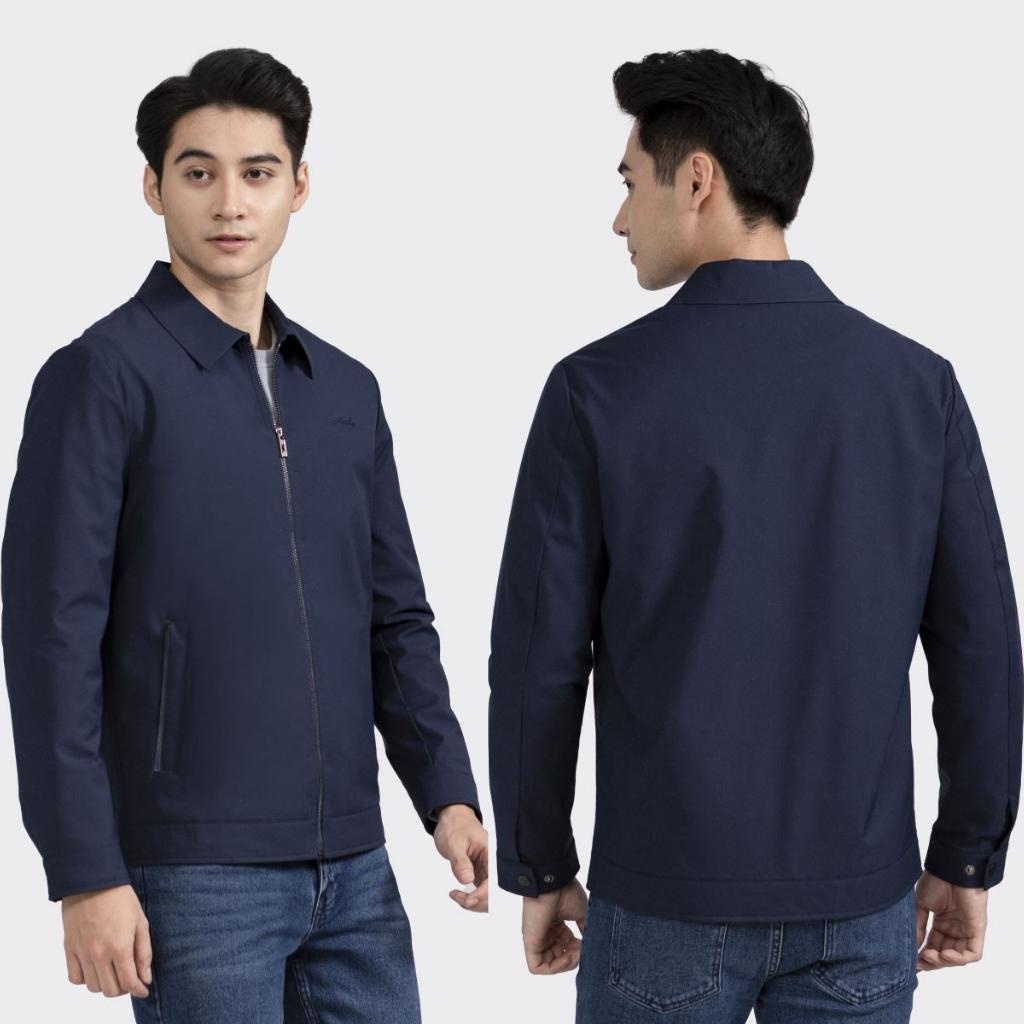 Áo khoác gió 2 lớp nam ARISTINO AJK008W2 Jacket trơn màu vải Polyester nhẹ ấm dáng Regular fit suông vừa cổ bẻ lịch sự