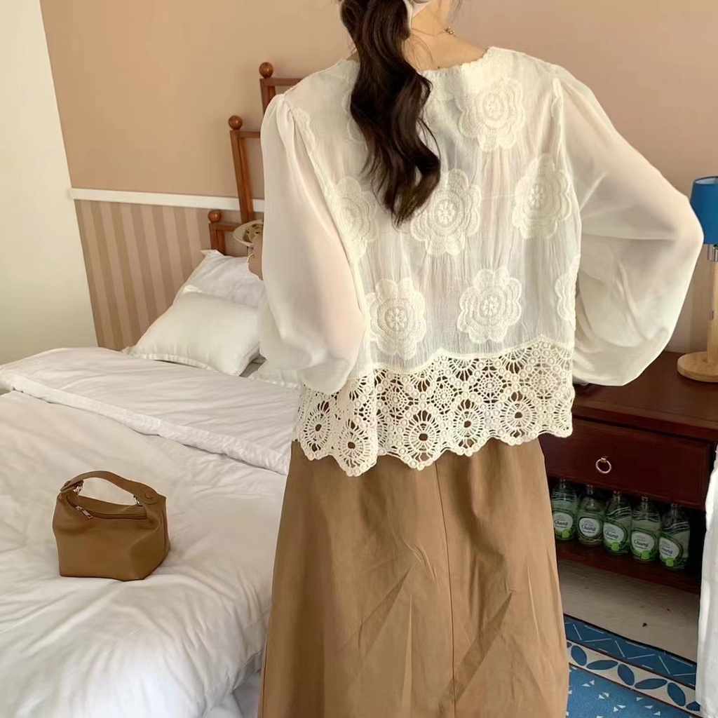 SUXI Áo Sơ Mi Cổ Chữ V Màu Sắc Trơn Phong Cách Vintage Hàn Quốc Thời Trang Mùa Thu Cho Nữ