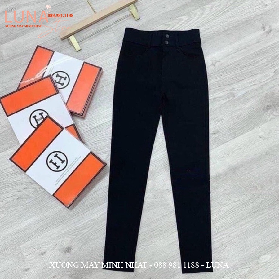 Quần legging cạp cao nữ ôm body 2 khuy hm dáng quần legging giả jean kaki đen dài vải umi dày co giãn gen bụng nâng mông | WebRaoVat - webraovat.net.vn