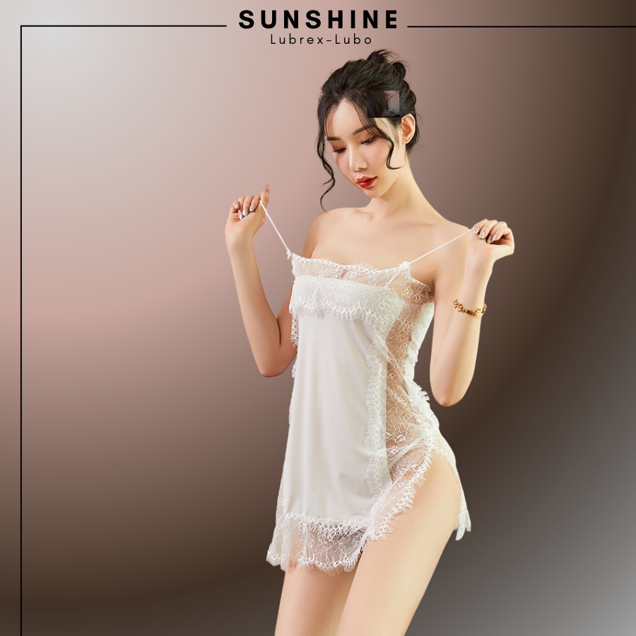 Váy Ngủ Nữ Hai Dây Phối Ren Sexy Lụa Gợi Cảm Quyến Rũ Màu Trắng SUNSHINE SX1526