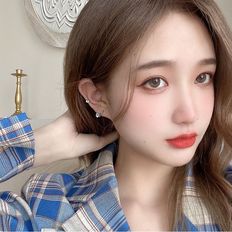 Khuyên Tai Dạng Kẹp Đính Đá zircon Siêu Lấp Lánh Đơn Giản Dễ Phối Đồ Không Cần Xỏ Lỗ Cho Nữ