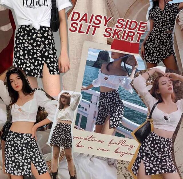 Chân váy ngắn hoạt tiết hoa cúc xẻ đùi hot trend ( ảnh thật) | BigBuy360 - bigbuy360.vn