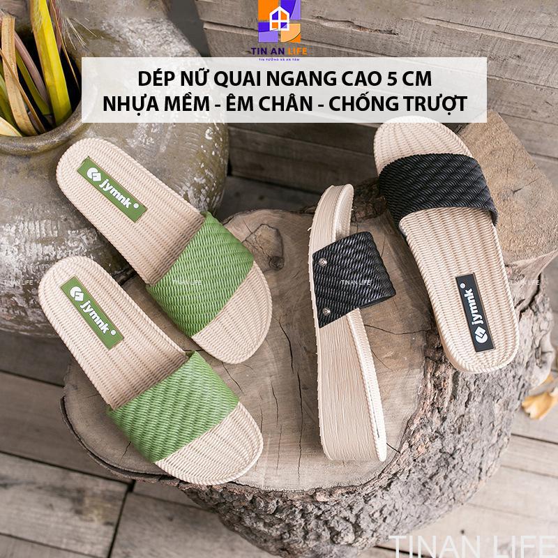 Dép Nữ Quai Ngang Cao 5cm, Êm Chân, Bám Sàn Không Trơn Trượt
