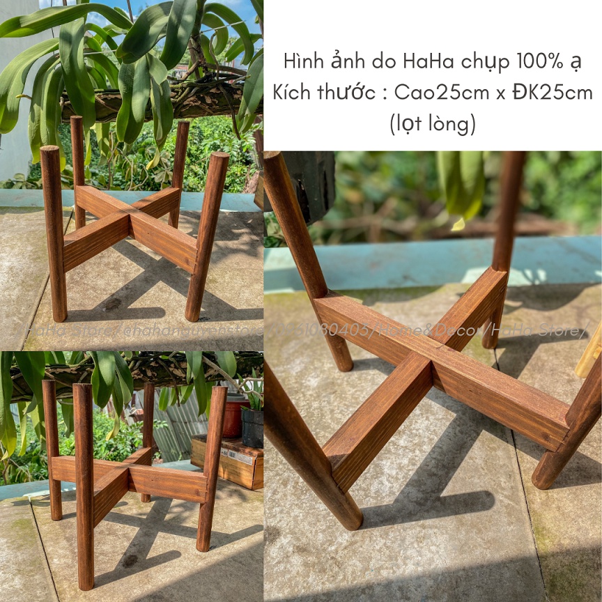 Kệ gỗ để cây cảnh trang trí trong nhà chân tròn nhiều kích thước sơn chống thấm ẩm mốc CCG03