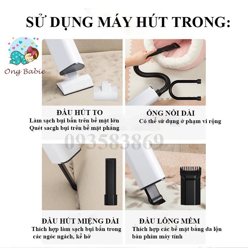 MÁY HÚT LÔNG MÈO, MÁY HÚT BỤI MINI CẦM TAY KHÔNG DÂY Ongbabie.shop